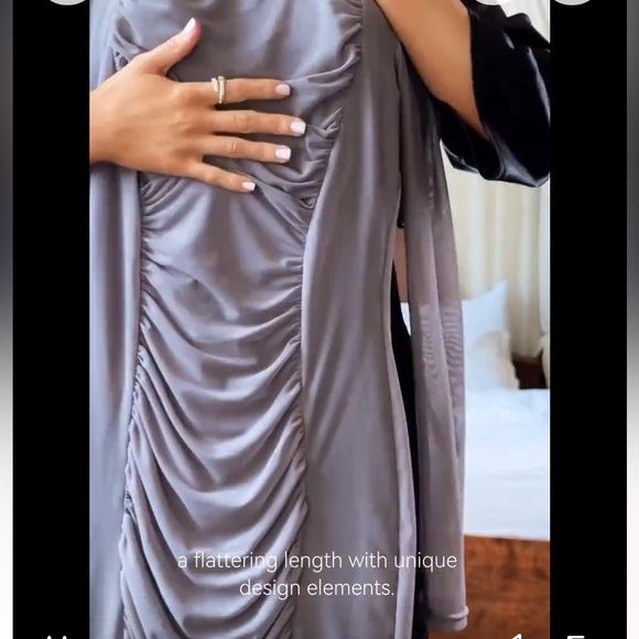 🎉 Captivating Elegant midi dress with mock neck and ruched mesh detailing - Picture 4 of 16